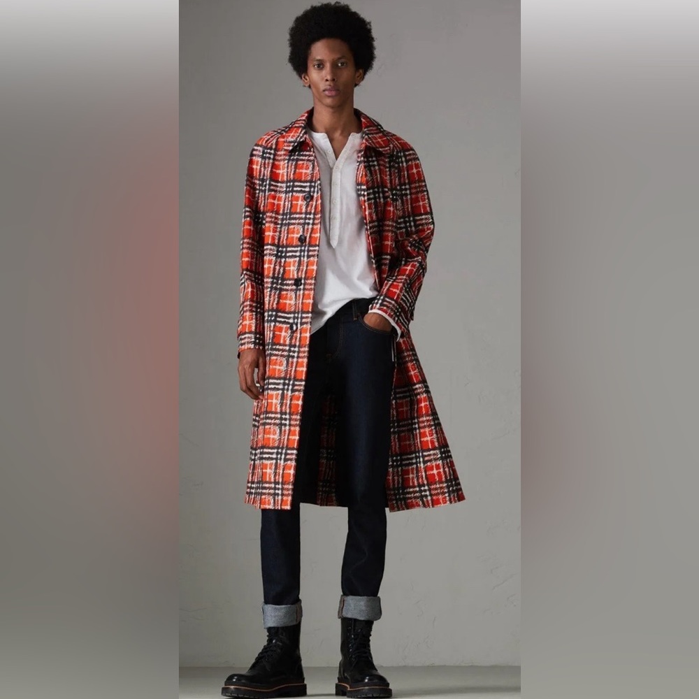 BURBERRY Scribble Check Car Coat In Bright Military Red Size 38 US (M) $4620 - Picture 7 of 15